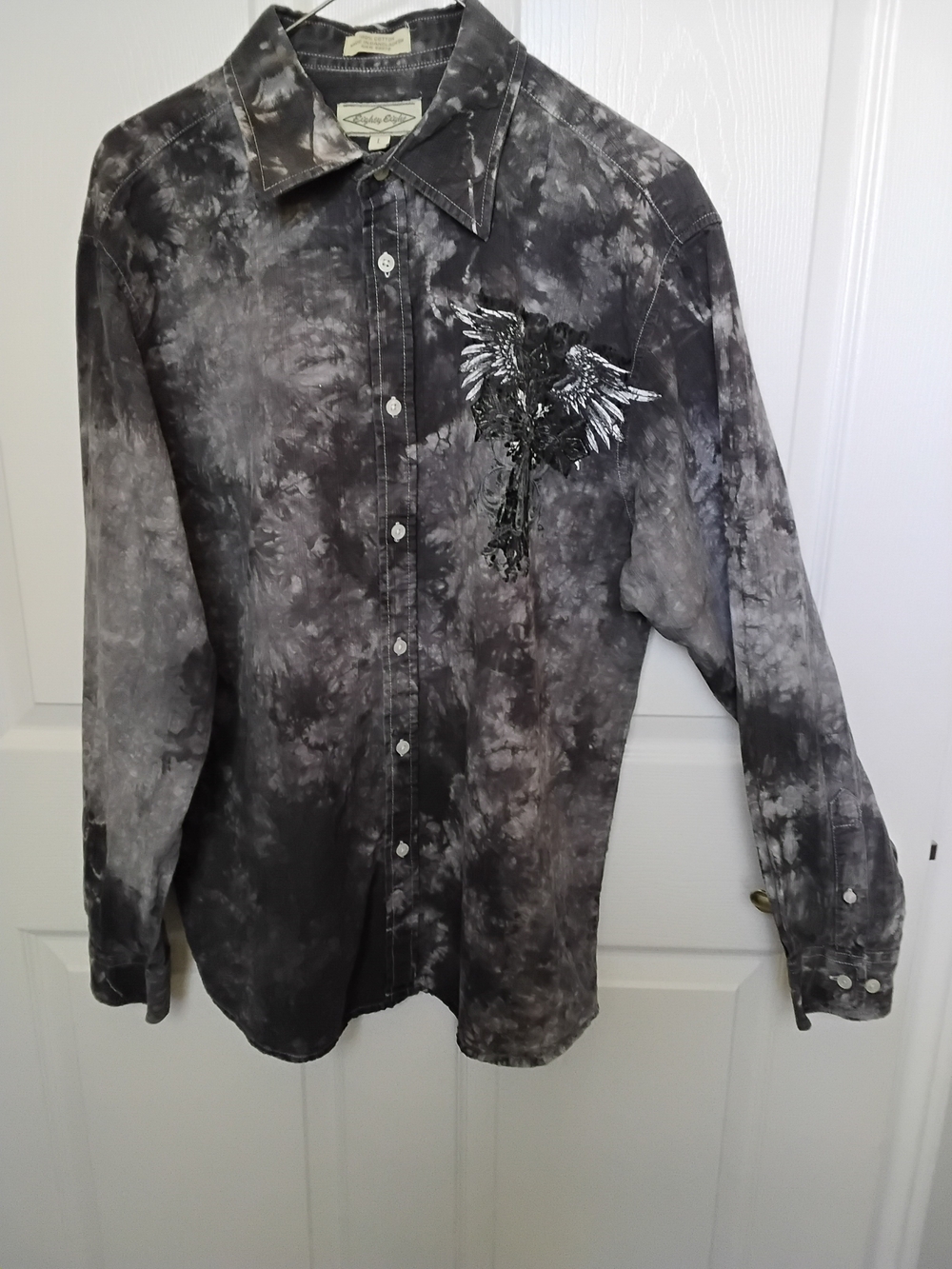 Mens Eighty Eight Y2K Gothic Black/ Grey Tie Dye Or Acid Wash Graphic Shirt